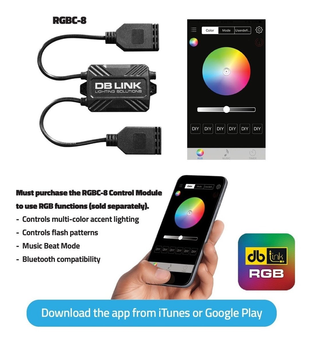 Adaptador de Luz Inalámbrico Bluetooth Marino para RGB DB Link RGBC-8 para Smartphone Android e iOS