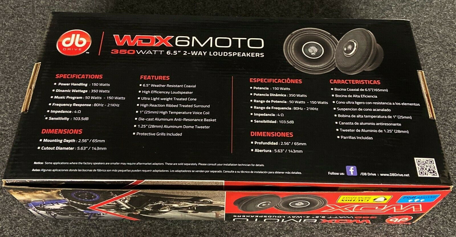 Bocinas Para Moto DB Drive WDX6MOTO 6.5 Pulgadas 2 Vías 350w 4 Ohms