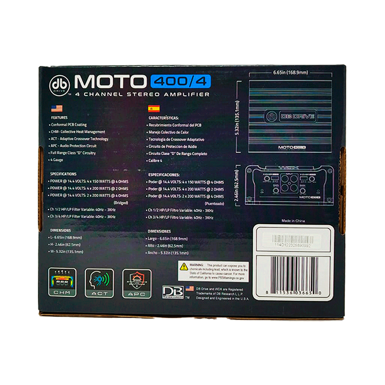 Amplificador Marino 4 Canales DB Drive MOTO400/4 Clase D