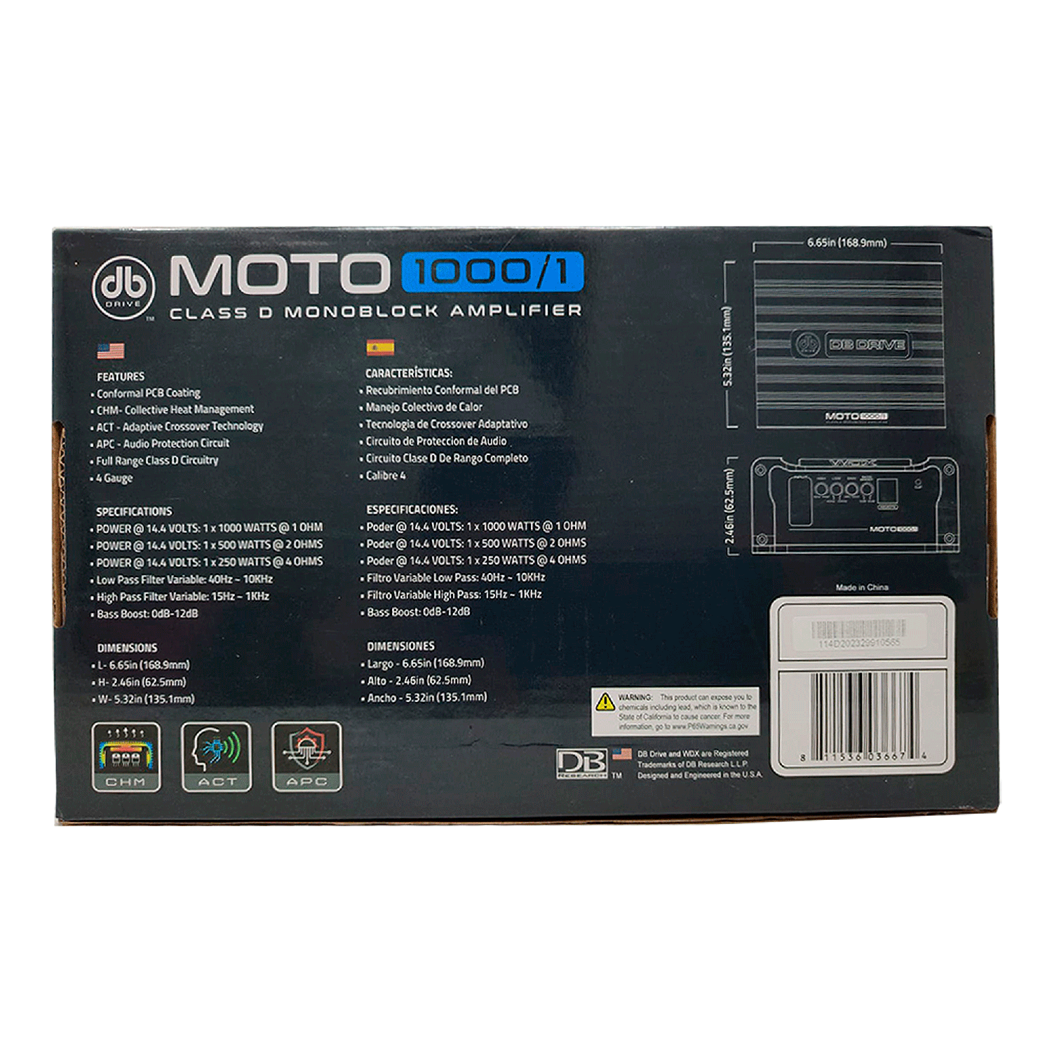 Amplificador Mini Marino DB Drive MOTO1000/1 1000w Clase D