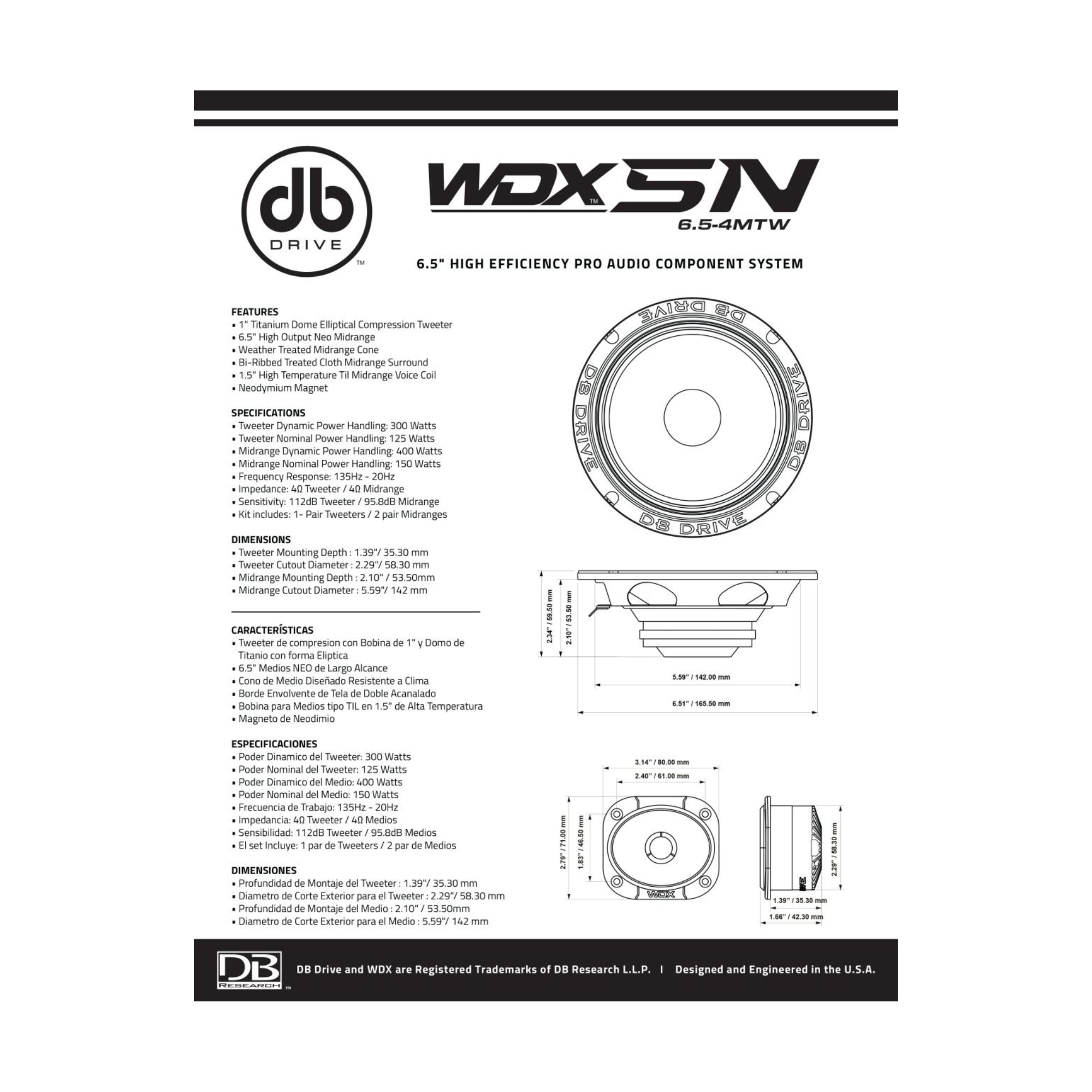 Set de Medios Rangos DB Drive WDX5N-6.5-4MTW 2800 Watts 6.5" 4 Ohms