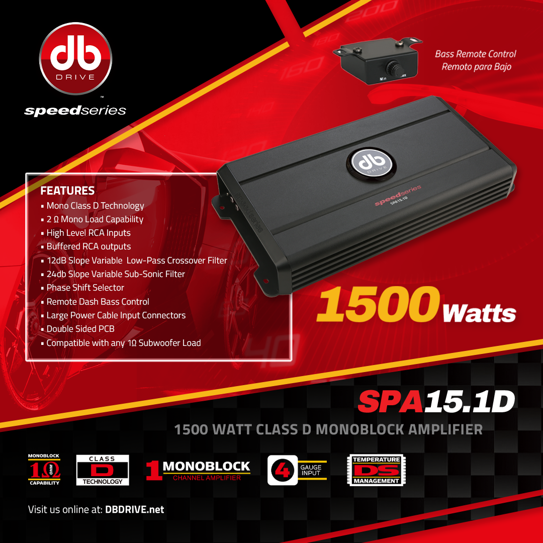 Amplificador Monoblock Db Drive Spa15.1d 1500 Watts Clase D 2 Ohms Speed Series