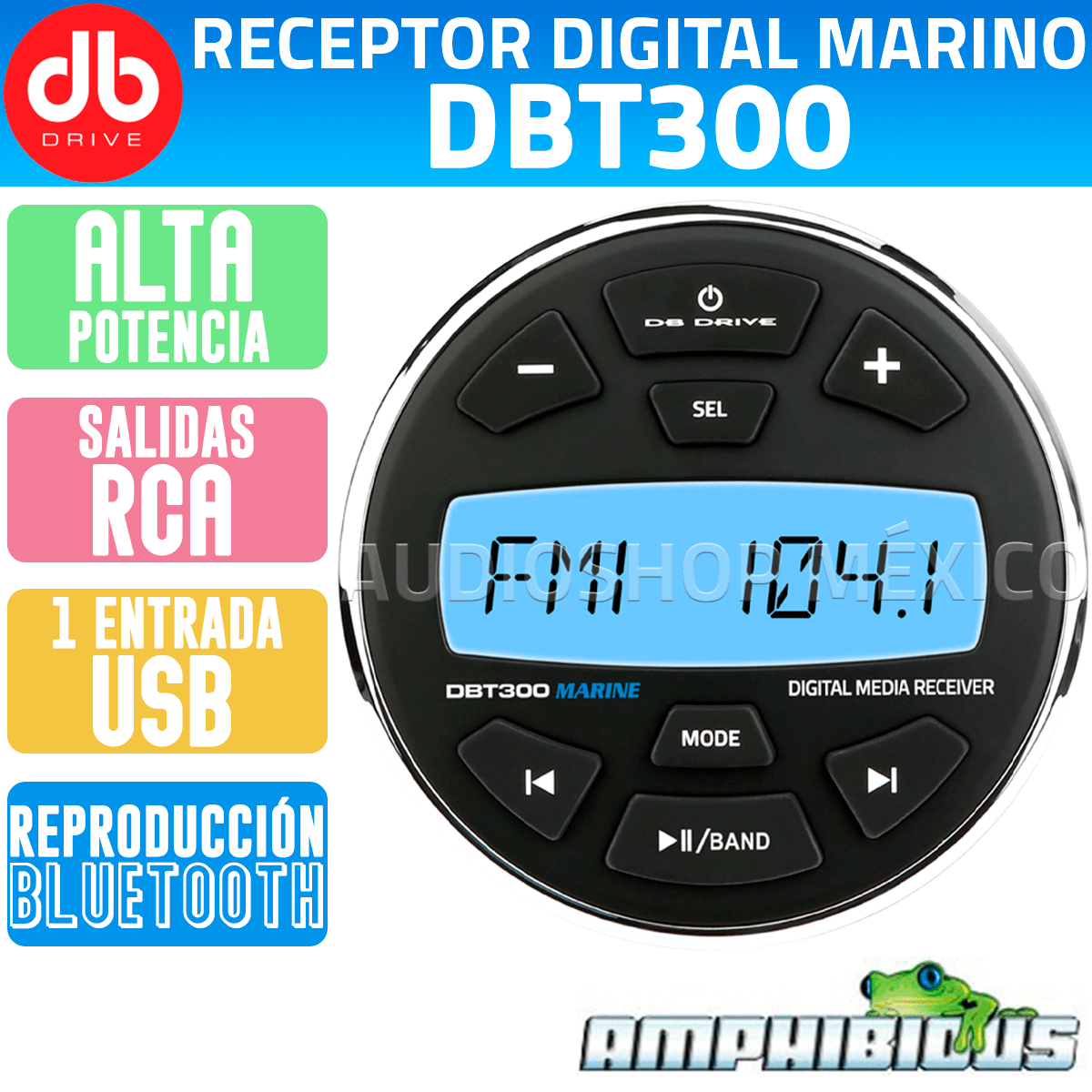 Estereo Digital Marino DB Drive DBT300 BT AUX FM Lancha Todoterreno Amphibious Series