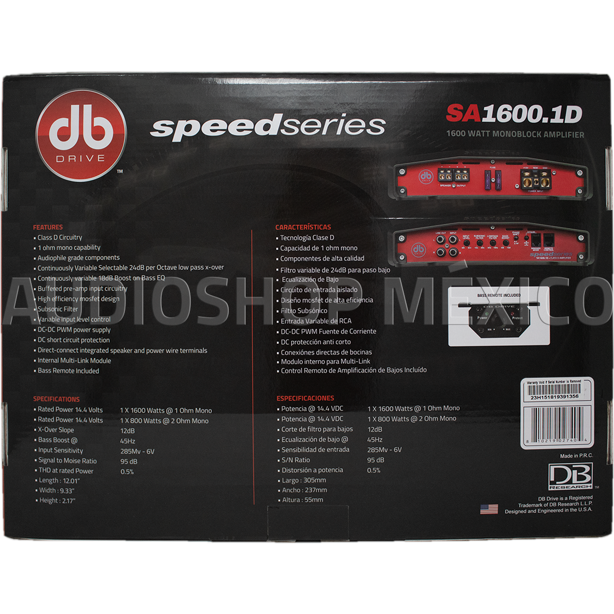 Amplificador Monoblock DB Drive SA1600.1D 1600 Watts Clase D 1 Ohm Speed Series