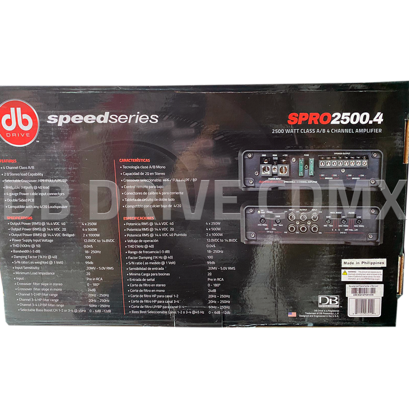 Amplificador 4 Canales DB Drive SPRO2500.4 2500 Watts Clase AB 2 Ohms Speed Series