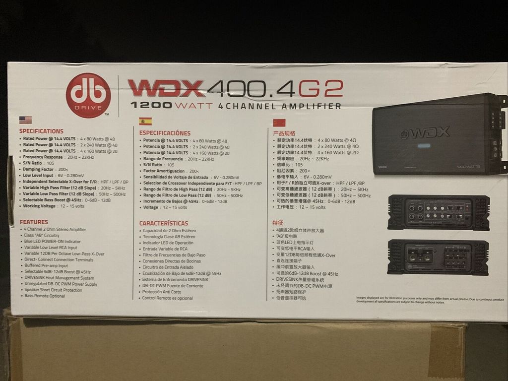 Amplificador Marino 4 Canales DB Drive WDX400.4G2 1200 Watts Clase AB 2 Ohms WDX Series